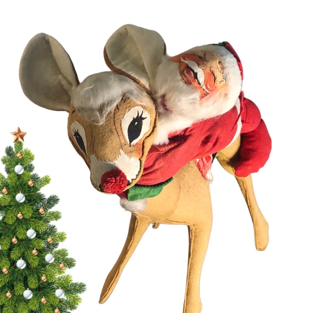 Annalee Vintage Dolls Santa and Rudolph 18” H x 14”W